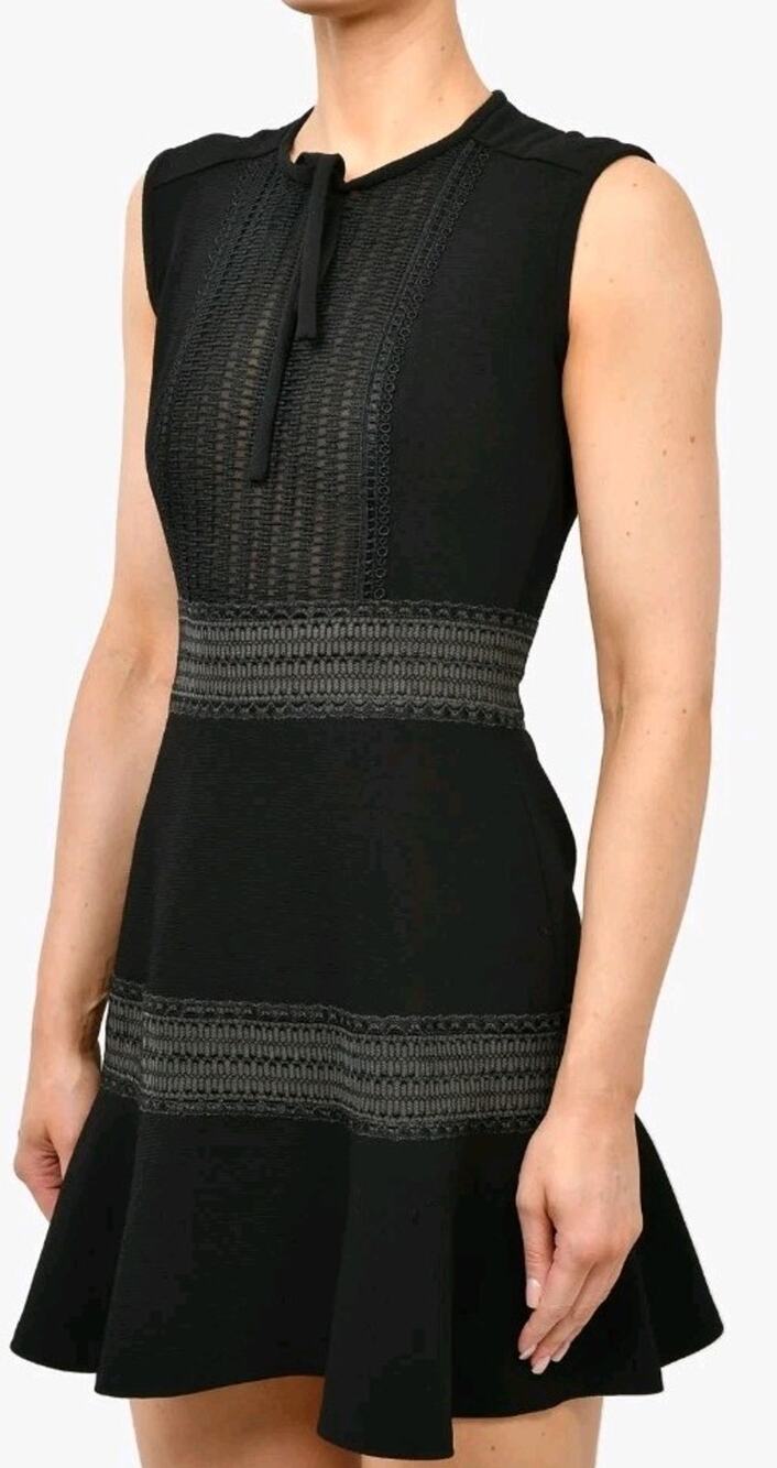 Sandro Emelie Black Eyelet Dress Lace Waistband Mini Classic LBD Old Money Sz xs